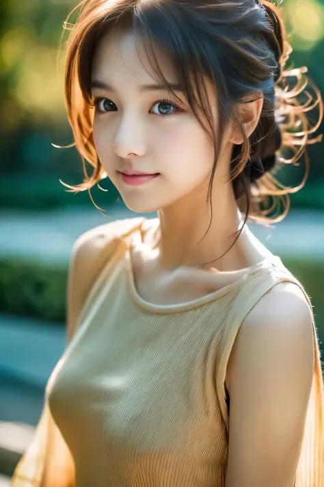 masterpiece, Best Quality, 8K, 1girl, Correct human hands, correct human fingers, Skinny Japanese woman, Cute, Girly, Delicate woman, Neat and clean beauty, small breast, very thin waist, sexy lips, luminescence, Looking away, Raw photo, F/1.8, 135 mm, CAN...