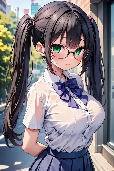 highest quality,wonderful,finely,extremely detailed cg unity 8k wallpaper,1 girl, big breasts,(school uniform:1.3), turn your ar...