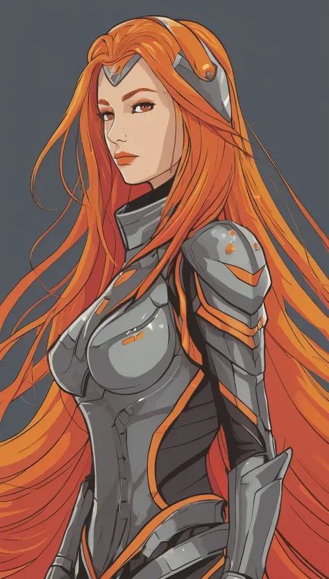 (vector art:1.2),(masterpiece), best quality, ultra-detailed, illustration, warm lighting, bright colors, 1girl, solo, very long hair, grey hair, orange hair, orange inner hair, red eyes, colored inner hair, two-tone hair, ahoge, absurdly long hair, orange...