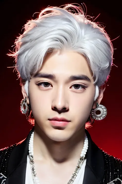 Handsome beast prince with white hair and sagging eyes