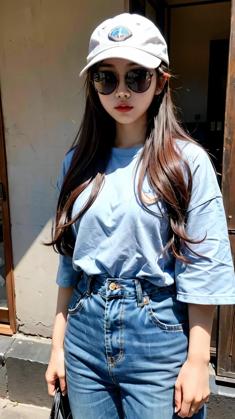 Top quality, 8K, photo, (1 female), Japanese, young, 18 years old, wearing very thick clothes, hat, sunglasses, face not visible, outside