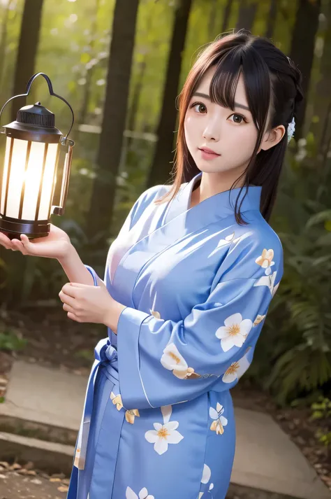 8k、RAW photo、highest quality、masterpiece:1.2)、High-definition RAW color photo、professional photos、Japanese、Beautiful woman、luxurious hair ornament、holding a lantern、Standing in front of an old shrine in the woods、night、(genuine、Photo geneuine:1.37)25 year ...