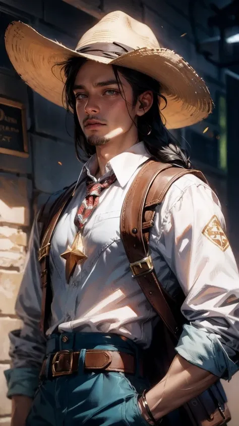 Cute Girl, cowboy shot,portrait of (sks man) in good mood, street fighter, attractive male, character design, dynamic lighting, cool and bright tint, painting by gaston bussiere, craig mullins, j. c. leyendecker, tom of finland