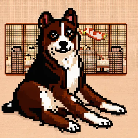 Bitcoin Akita dog Famicom style pixel art sitting