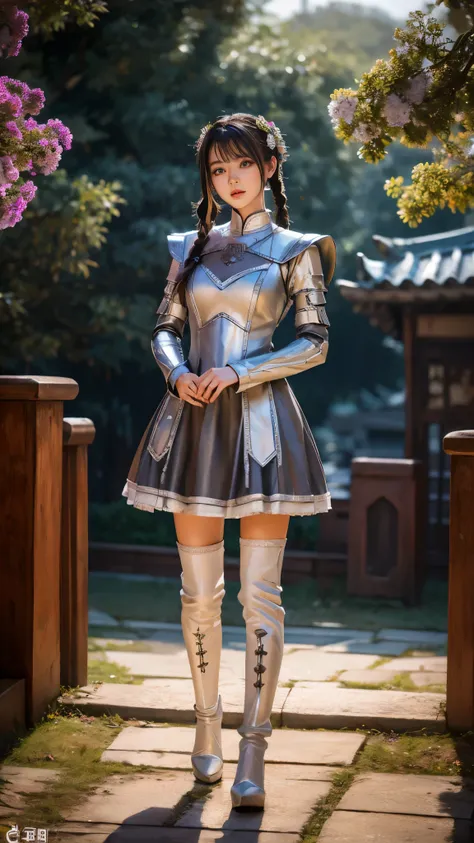 （8K，Best picture quality：1.2），（tmasterpiece：1.37），（photore，realisticlying：1.37），（ultra high resolution），2+Kizi， [Chinese|Russian|Japanese|Korean]，A half body，Walking posture，Shooting from front，Slow motion，Female paladins dressed in full body，（Light silver...