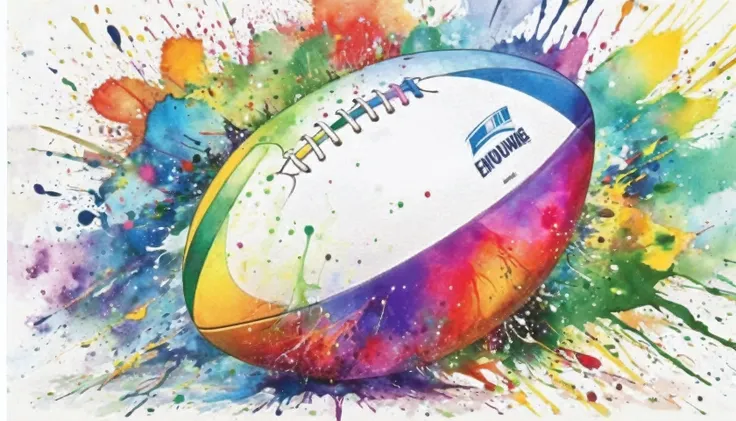 rugby ball ,beautiful oval shape,watercolor painting style, There is white space,splash of color, the best ever, colour splash, * colour splash *, colorful watercolor painting, watercolor detailed art, water color splash, colourful artwork, colorful scene,...