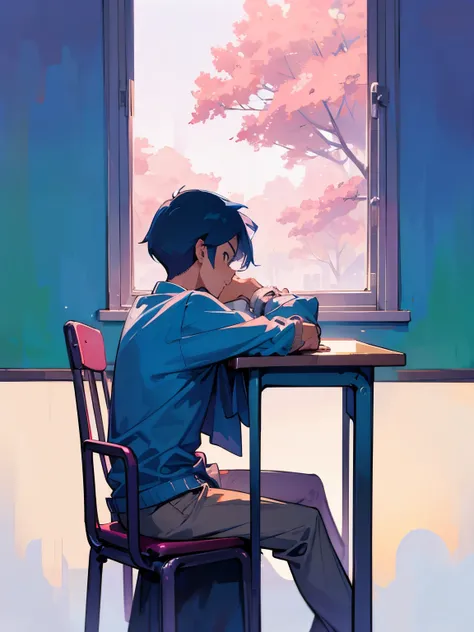 cartoon of two boys sitting at a table with a book and a backpack, ddlc, in the art style of 8 0 s anime, 9 0 s anime style, 90s anime style, in anime style, in an anime style, anime aesthetic, anime vibes, 9 0 s anime aesthetic, 9 0 s anime art style, lof...