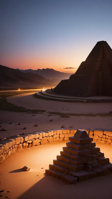 caral site, ancient monument, peru, twilight sky, 8k, high quality 