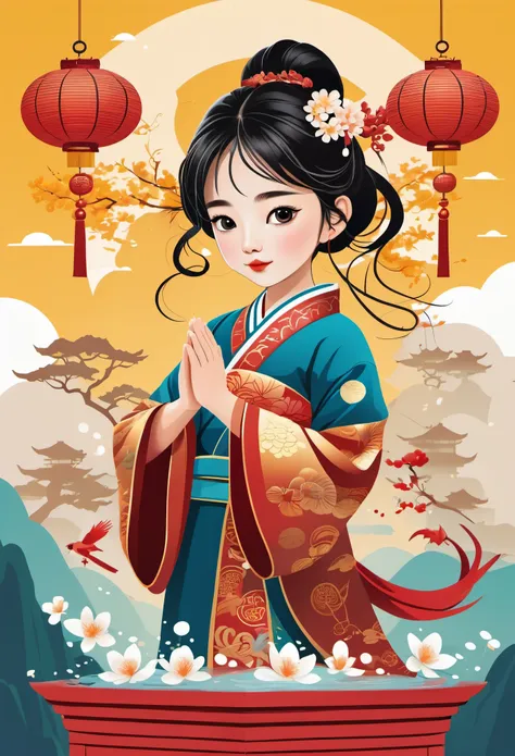 vector illustration，vector art，children illustration，flat coating，ching ming festival，sacrifice，8k，high quality，masterpiece