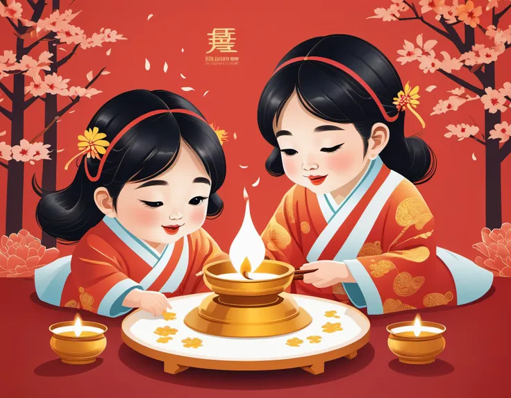 Vector illustration，vector art，children illustration，Flat coating，Ching Ming Festival，sacrifice，8k，high quality，masterpiece