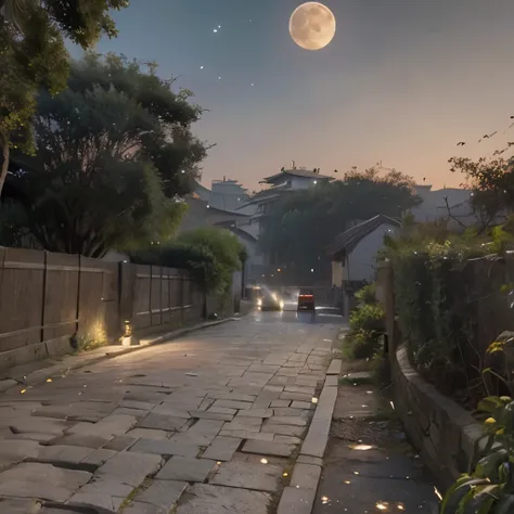 official art, China, ancient street, (many fireflies), (night), (moon), lamp, Beautiful scenery, epic scenery, Realistic lamp light, masterpiece, high quality, nice graphics, high detail, global illumination, Unreal Engine Rendering, octane rendering, (hig...