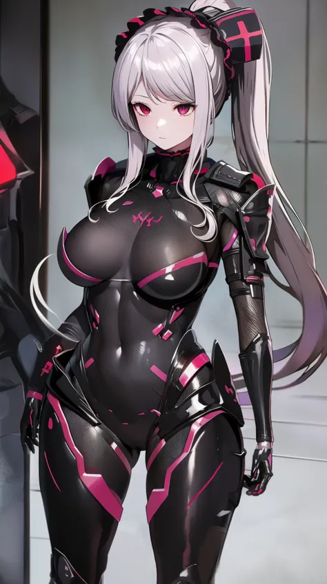 1 girl,NSFW,  Shalltear Bloodfallen,(Overload),ShalltearV4, huge breasts, clavicle, Glowing crimson eyes,absurd, brainwashing,empty eyes, ((No expression,erasure of emotions)), (black latex tight bodysuit),avert your eyes , full body figure,((stand up)), (...