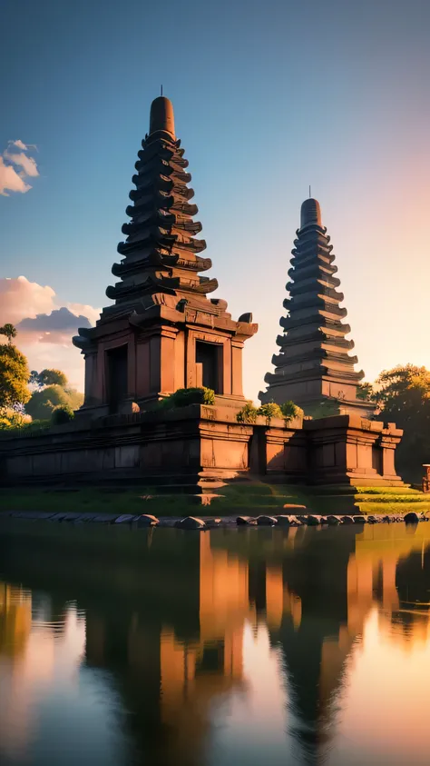 muara takus temple, Indonesia, twilight sky, 8k, high quality 