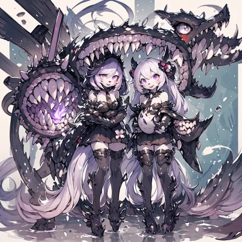 female dragon. kancolle's abyssal fleet element. ((furry)). a turret with mouth. double teeth. purple color. metallic black shel...