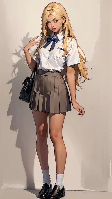 ((best quality,4k,highres,masterpiece:1.2)),((character concept art)), 1 female, teenage female, Gyaru high school girl, ((dyed brown or blonde long hair)), hair styled with lots of accessories, (tan skin colour), ultra finely detailed eyes (decorative con...