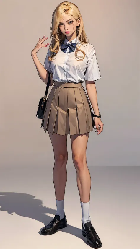 ((best quality,4k,highres,masterpiece:1.2)),((character concept art)), 1 female, teenage female, Gyaru high school girl, ((dyed brown or blonde long hair)), hair styled with lots of accessories, (tan skin colour), ultra finely detailed eyes (decorative con...