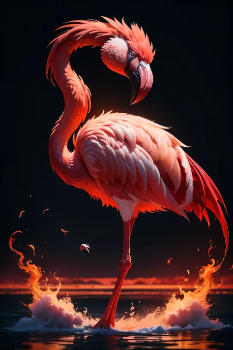 blazing red flamingo, ultra detailed, high quality, 8k resolution