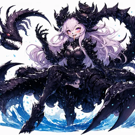 female dragon. kancolle's abyssal fleet element. ((furry)). a turret with mouth. double teeth. purple color. metallic black shel...