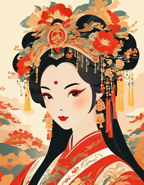 vector art，peking opera girl，vector illustration vector illustration，flat design style flat design style，flat illustration flat ...