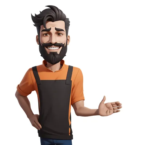 homem feliz com barba e avental mostrando algo, para alugar artista 3d, Stylized 3D rendering, personagem pequeno. motor irreal 5, personagem 3d render, toon render screenshot, personagem estilizado, Stylized 3D rendering, Personagem 3D, personagem 3d, pro...