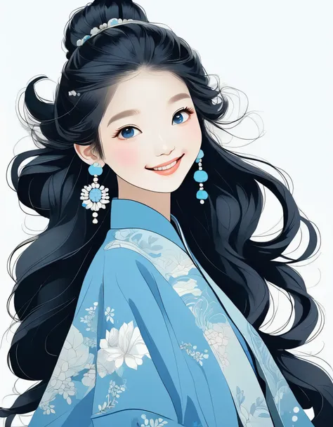 in style of hippie fashion design, portrait, beautiful detailed，flat illustration style of a playful cool chinese girl,ancient b...