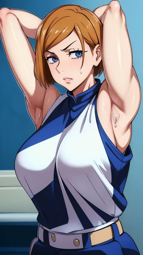 a close up of a person wearing a basketball uniform, a picture, inspired by Kentaro Miura, trending on pixiv, kugisaki nobara, wearing nba jersey, wearing a low cut tanktop, wearing tanktop, tanktop, golden raito, (winking), shirobako, large)}], favorite s...