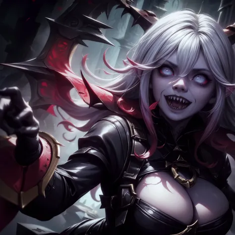 (best quality, highres:1.2), 1girl, beautiful vampire girl with fangs, extremely detailed features, realistically painted fangs, long, flowing black hair, smiling like a psychopath, anime of the 90s, Castlevania: Symphony of the Night style, dark and moody...