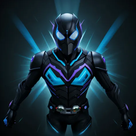 Kamen Rider Phantom with deep black and electric blue colors 2d