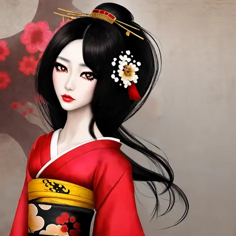 Geisha,  black hair and brown eyes