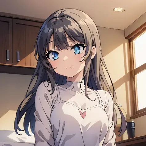 ((masterpiece)), ((best quality)), (ultra-detailed), anime style, look up from below, on the bed, a cute girl, 1girl, solo, underwear00, ((beautiful eyes)), small breast, smile