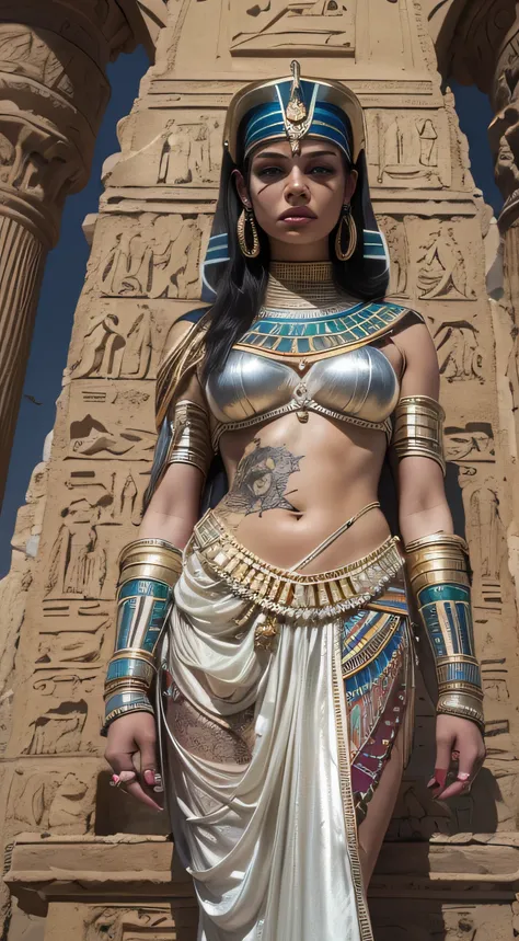 (((full body shot))), thigh gap, perfect body,（best quality，ultra - detailed，Most Best photograph，Best Shadow，masterpiece，high resolution，professionalartwork，famousartwork），(Detailed eyes)，(cleavage)，sci-fi，face markings，tattooed, (fractalized，Fractal Eyes...