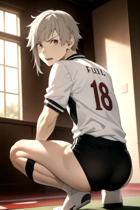 masterpiece, best quality, high quality, 1boy, solo, male focus, looking at viewer, nakajima_atsushi, grey hair, (volleybal unif...