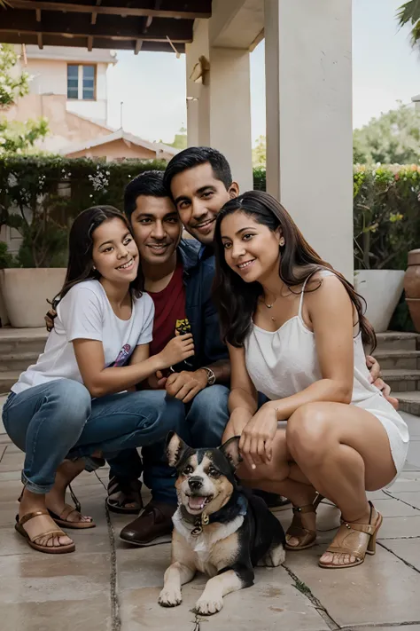 latin family with a pet dog the realistic picture 