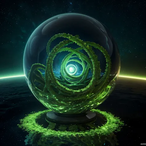 space background. sphere. Sex statue made of green water. tentacles. photorealism. unreal engine. 3D model. Ultra high quality textures. 8k resolution