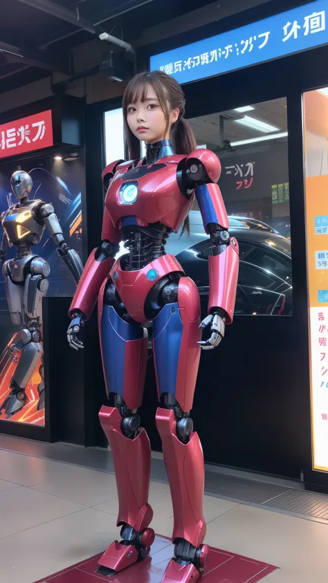 (Photorealsitic:1.4)、one robot woman、(top-quality)、(hyperdetailed face)、(Super well-formed face)、(Robot Parts)、(Female-Robot)、(25 years-old)、(Blue)、(pink there)、(Burgundy)、(metallic)、(full-body)、(sexy pose)、(Slender body)、(Model body type)、(full body mech)...