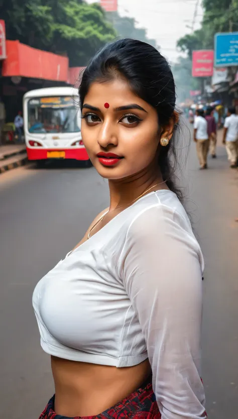 Hot looking Indian girls with sexy lips,  full body, white top, Delhi streets 