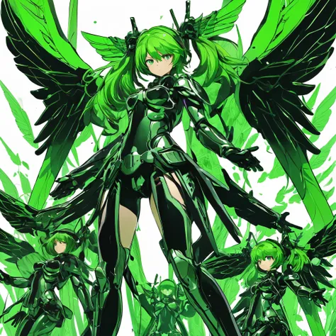 iron angels in green and black, anime style, key visual, vibrant, studio anime, highly detailed"