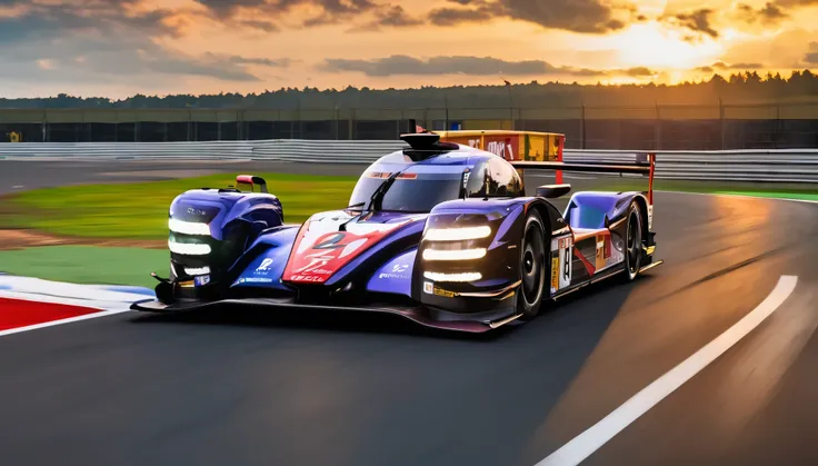 a scene that evokes the grandeur of the le mans race on year of 2023, the racers in their lmp2's and lmp3's as they speed around...