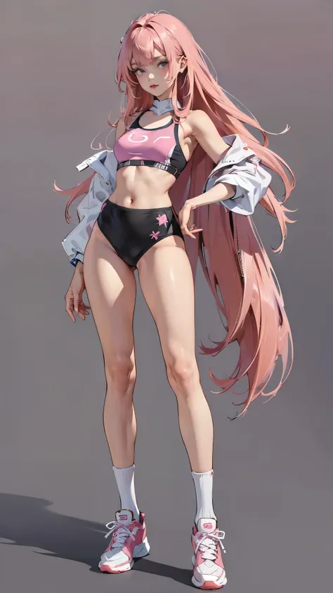 ((best quality,4k,highres,masterpiece:1.2)),((character concept art)), 1 female, 19-year-old Asian girl, Instagram model, online influencer, ((long pink hair)), makeup, perfect body build, small shoulder tattoo, dance instructor, ((intricate detail)), supe...