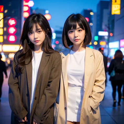 Best-quality, Masterpiece, Ultra-High-Resolution, (Photorealistic:1.4), Raw-Photo, 

A lesbian couple, 18-years-old girl and 25-years-old woman, Late at night, In spring, At Hiroshimas entertainment distric, (The 18-year-old girl, the most famous Japanese ...