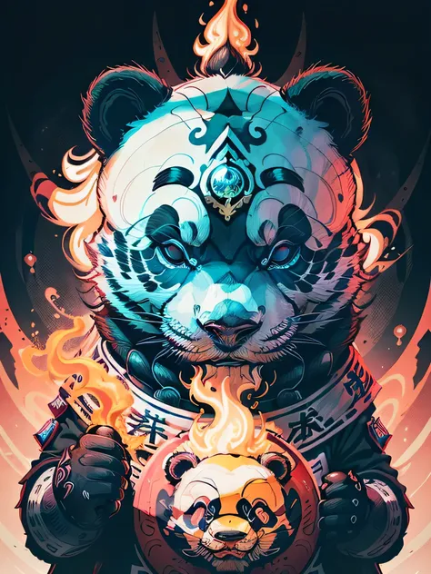 una imagen para camiseta, usando un panda oriental enojado, Elementos futuristas, Ciber, sharp colors, Focus on lighting, auto resolution, epic photo, full hd, 4k