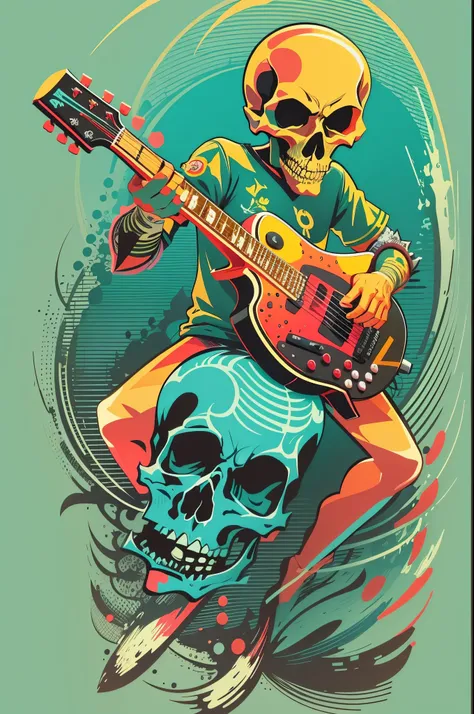 best quality,highres,(vector art,vector graphics,vector style,vector illustration),skull playing guitar,wearing shirt,ultra-detailed,illustration style,vectorized,abstract,sharp lines,vibrant colors,bold composition,dynamic pose,stylized lighting,gradient ...