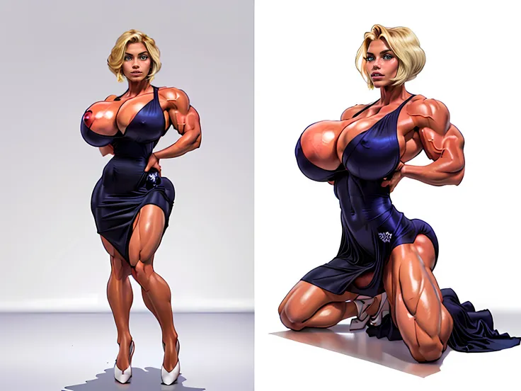 ((masterpiece)),(((best quality))), 1girl, solo woman, alone, ((full body view)), ((massive female bodybuilder:1.3)), ((Huge Breasts:1.7)), (sexy prom dress:1.7), (NSFW:0.95) , shiny skin, scribbles and marks,(puffy lips:1.4) , rough sketches, pose, 8k,16k...