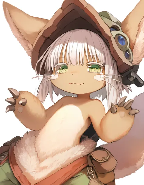 nanachi-helmetless,narehate, nanachi (made in abyss),green eyes,white hair,sidelocks,short hair,furry,tail,animal ears,puffy pan...