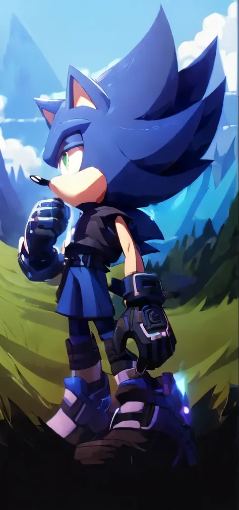 (High Quality. best quality, masterpiece: 1.8) Sonic OC. Mobian hedgehog. Dark Blue gloves. Open right hand. slim gloves. 2D. high resolution, highly detailed. intricate details.refined detail, insane details. shadow. Black shadow Contrast.