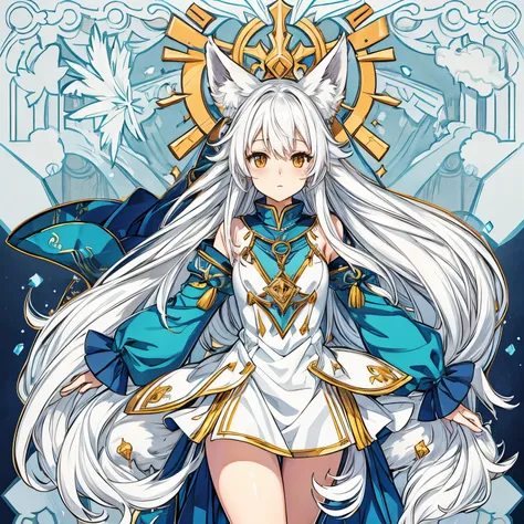 high quality, foxgirl, , extremely long white hair, guirland