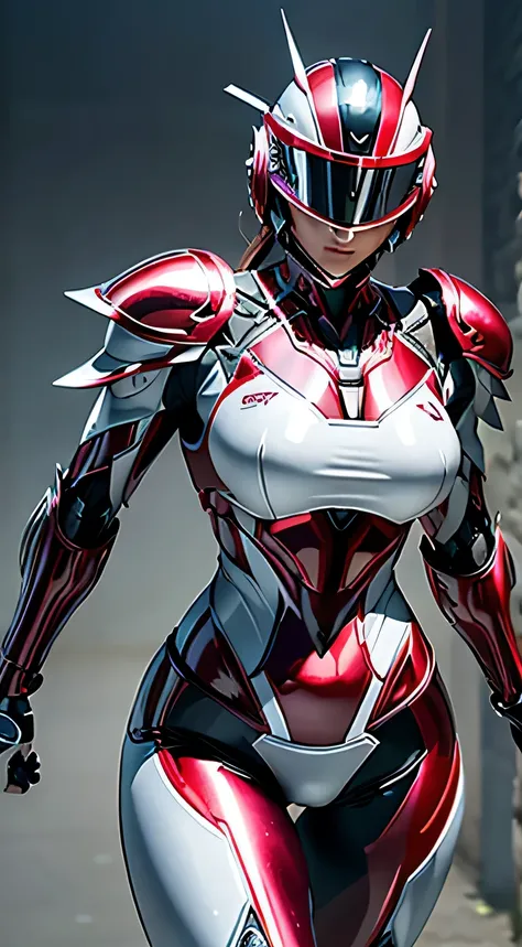 female robocop solo、bright outdoors、strong light source、8K, high quality, masterpiece, 最high quality、very detailed、Armor that completely covers the whole body、very large armor、Helmet covering the head、clear pictures、Eyes hidden by thin straight goggles:1.3...