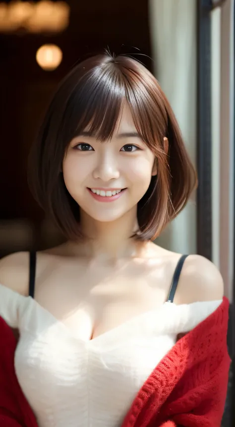 masterpiece,best quality,(Japanese ),((Beautiful girl)),cleavage,indoor,(perfect body beauty:1.2),(shy smile),beautiful teeth,