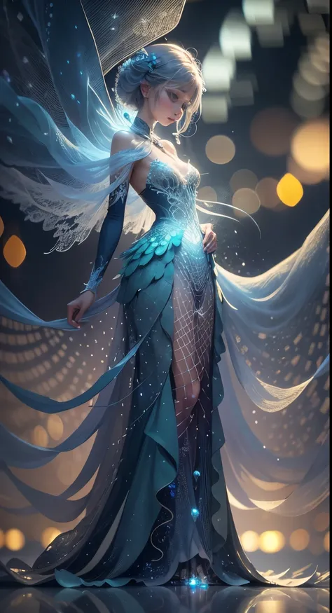 frozen wings, ice crystals, frost, moon glow, blue fog, moon beams, blue-green light beams, bioluminescent light Merging seamlessly in an ethereal dance, the elusive concepts of quantum physics intertwine with the mystique of nature in a dreamlike state. T...