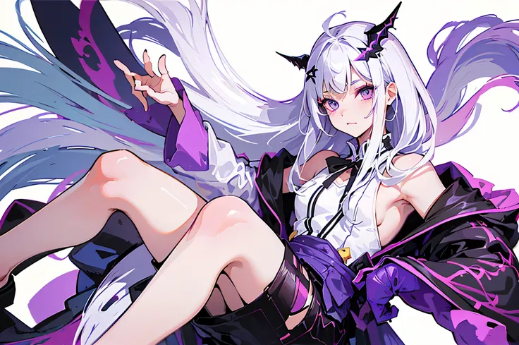 cute anime girl with white hair and purple eyes with naughty face have horn with long hair imagine date with her
